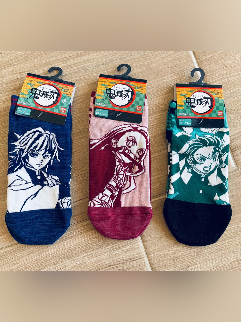 Demon Slayer Socks 3 Pack Tanjiro Nezuko Giyu Anime Character Kids Adult 19-24cm